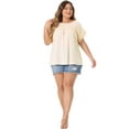 thumbnail image 3 of DARING DIVA Women's Plus Chiffon Blouse Swiss Dot Lace Pleated Top 1X Beige, 3 of 6