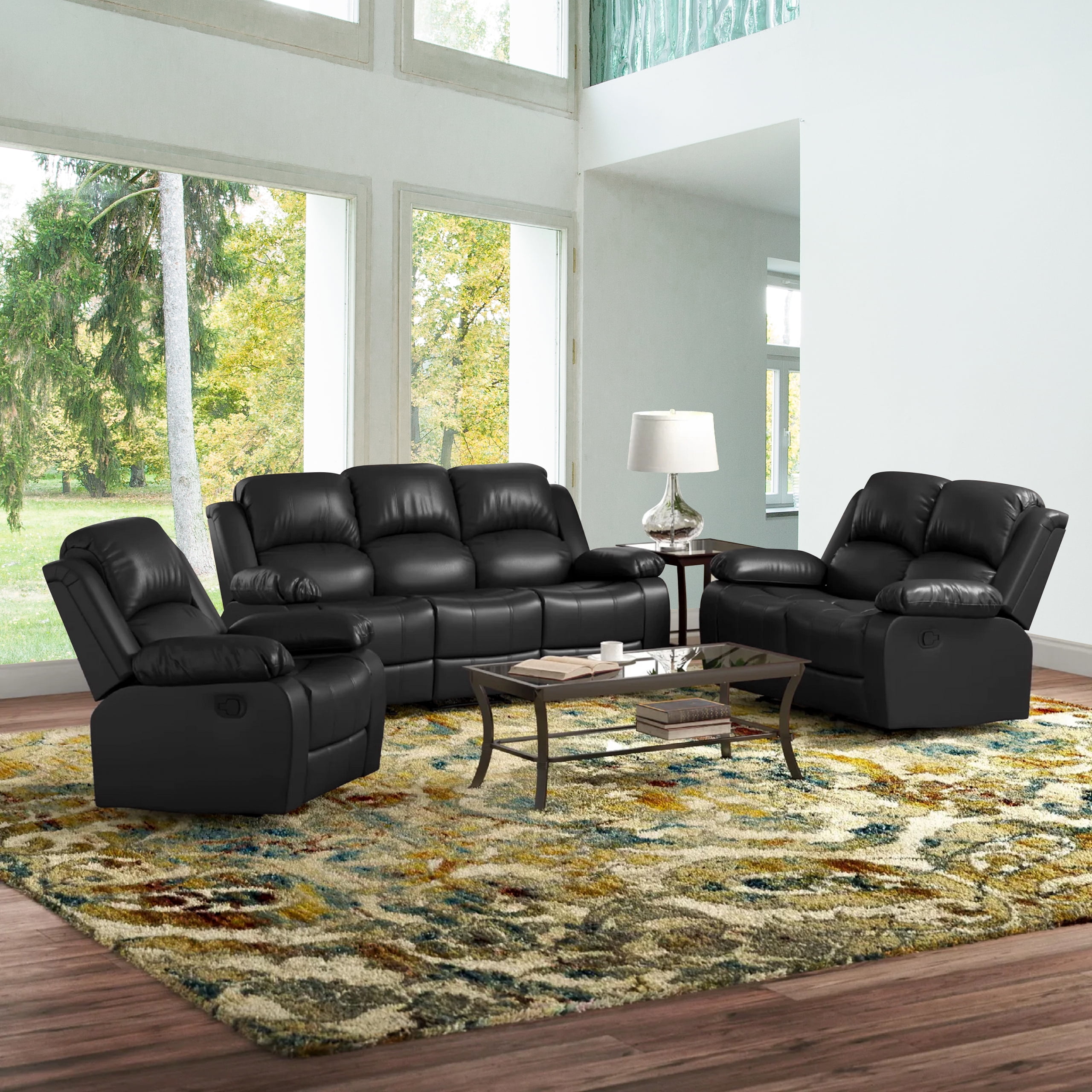 Ainehome3 Pieces Faux Leather Reclining Configurable Living Room Set