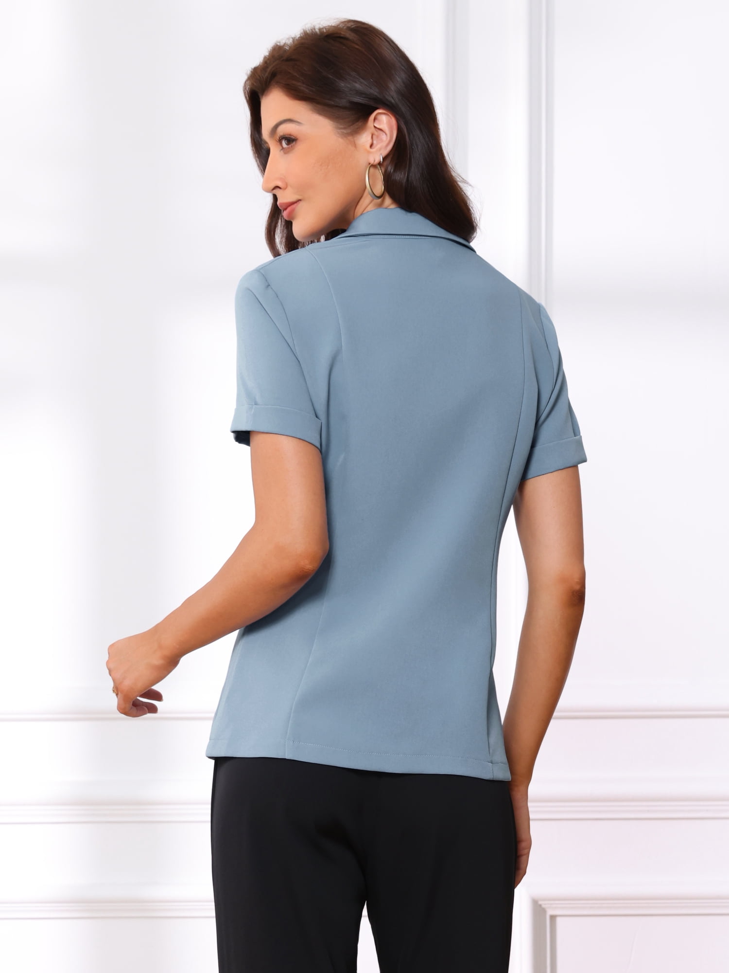 DARING DIVA Women's Button Office Business Short Sleeve Blazer XL Dusty Blue