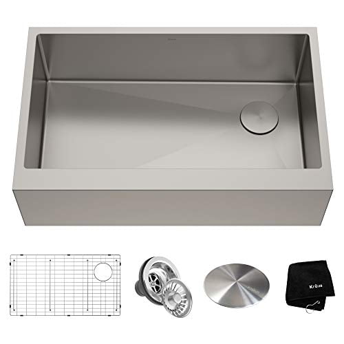 KRAUS 33 x 21 inch Standart PRO™ Farmhouse Modern Flat Apron Front 16 Gauge Single Bowl Stainless Steel Kitchen Sink