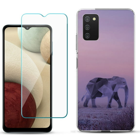 Slim-Fit TPU Phone Case Compatible with Samsung Galaxy A02s, with Tempered Glass Screen Protector, by OneToughShield ® - Twilight Elephant