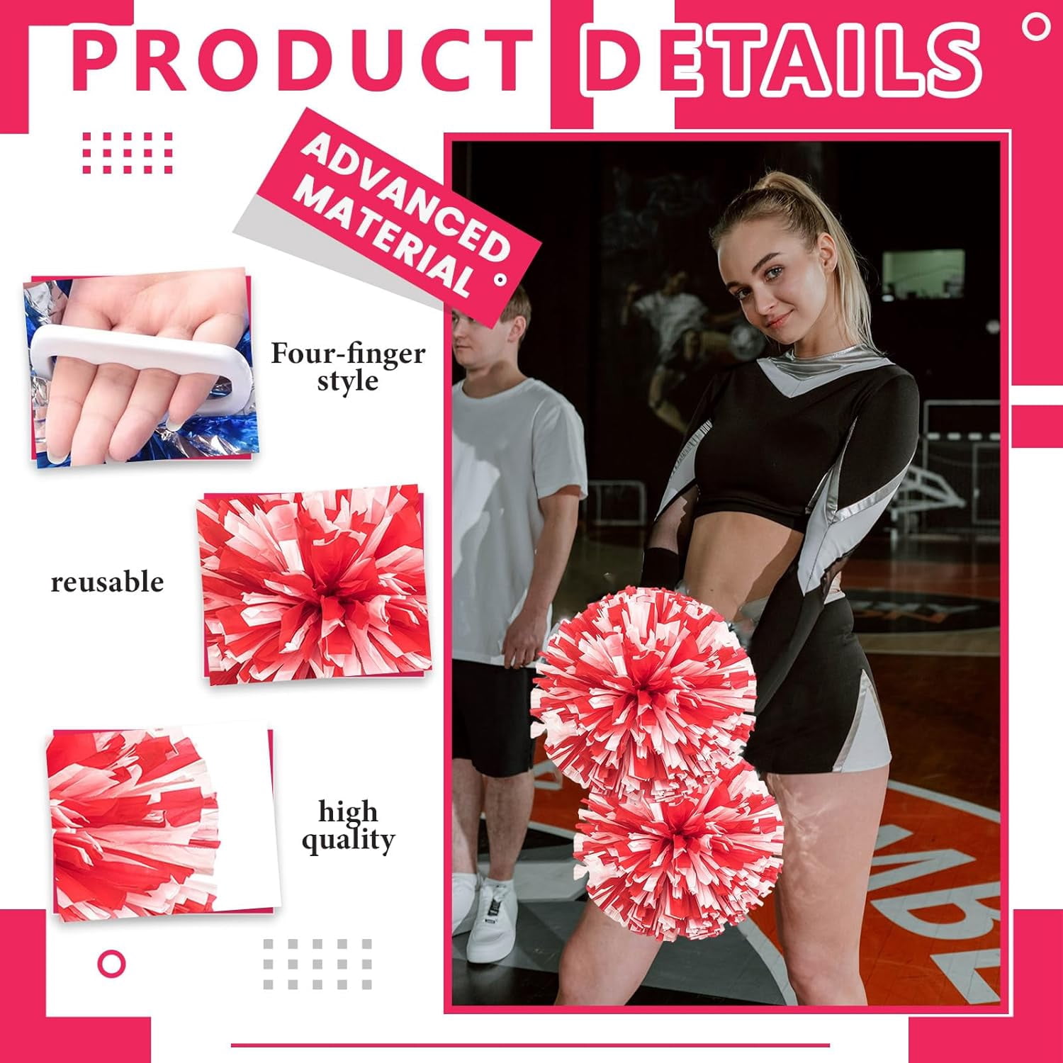 20 Pack Cheerleading pom poms,Cheer pom poms Sports Dance Cheer Plastic Pom Poms Cheerleading for Sports Team Spirit Cheering (Blue+Pink+White)