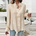 thumbnail image 2 of Kilaqueen Shirts for Women Long Sleeve Plaid Ruffled V Neck Button Down Shirts Casual Trendy Business Work Fall Tops, 2 of 9