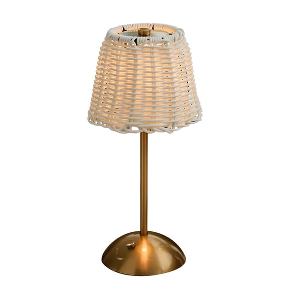 Woven Table Lamp, Ongmies Portable Cordless Table Lamp, Cordless Led Table Lamp, Rechargeable, Dimmable Desk Lamp with Brass Base & Rattan Shade