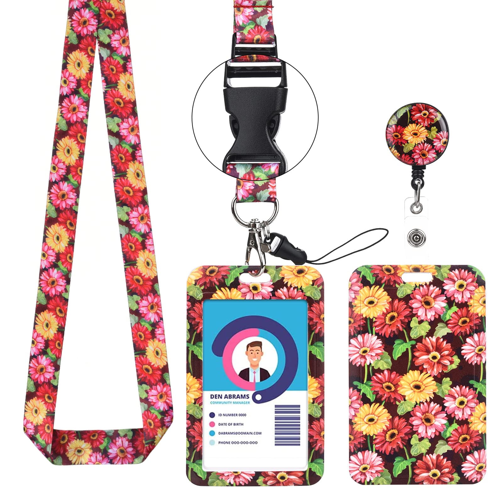 Teacher Lanyards for Id Badges Card and Keys-Fashionable ID Card Holders  with Retractable Lanyards-Soft Fiber,Wallet-Cute Neck Lanyard for  Women,Teens,Nurse,Teacher,Coach(Floral Pattern 2) 