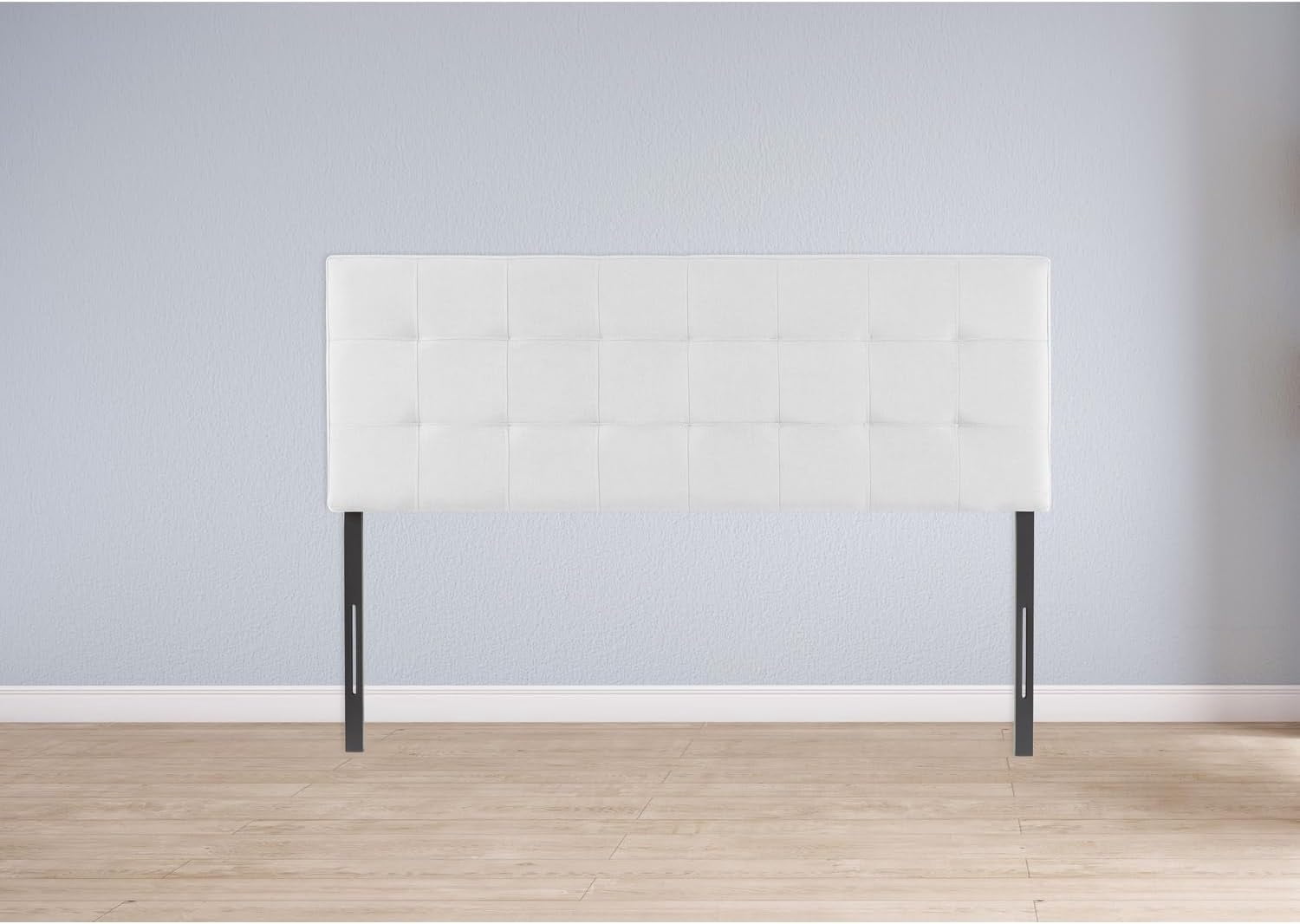Jessenia Full size headboard only, Height Adjustable Full Size Bed Headboard, Square Tufted Headboard with 12 Positions, Metal Legs, Wall/Bed Mount, Linen Fabric headboard Full in White
