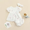 thumbnail image 3 of StylesILove Infant Baby Girls Eyelet Flower Embroidered Dress, Bloomers and Headband 3pcs Outfit Princess Girl Short Sleeve White Cotton Dress (12-18 Months), 3 of 7