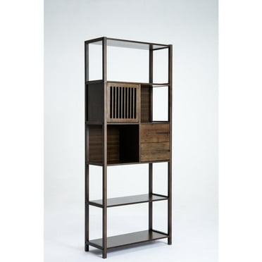 Boraam Selma Left Facing Bamboo Cabinet Bookcase in Cappuccino