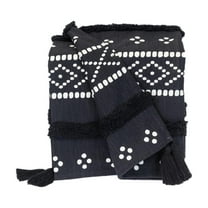 HomeStock Southwestern Sensibilities Transitional Stripes and Dots 50" x 60" Throw, Cozy Cotton Throw Blanket for Comfortable Relaxation-Color:Black