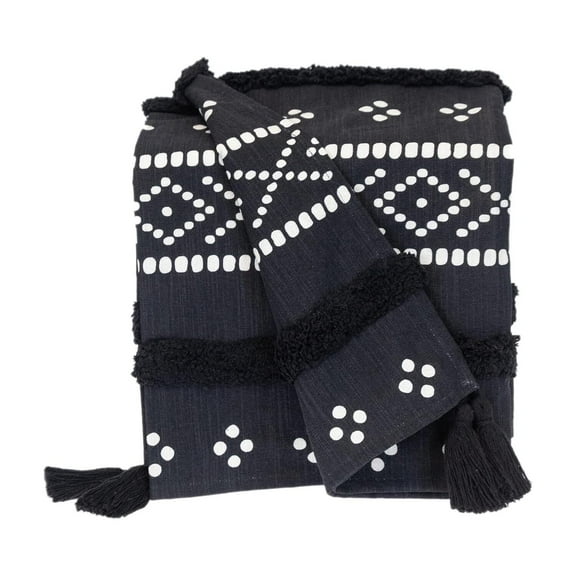 HomeStock Southwestern Sensibilities Transitional Stripes and Dots 50" x 60" Throw, Cozy Cotton Throw Blanket for Comfortable Relaxation-Color:Black
