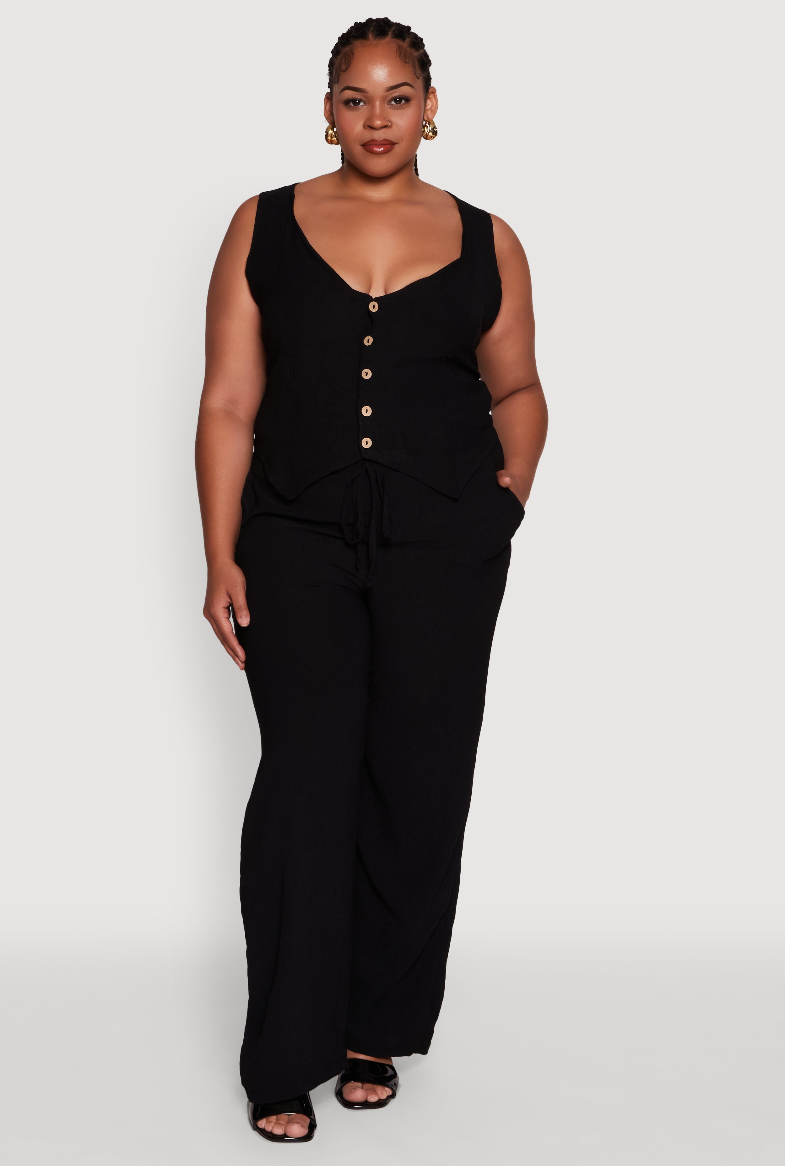Womens Plus Size Crepe Knit Button Front Blazer Vest - image 3