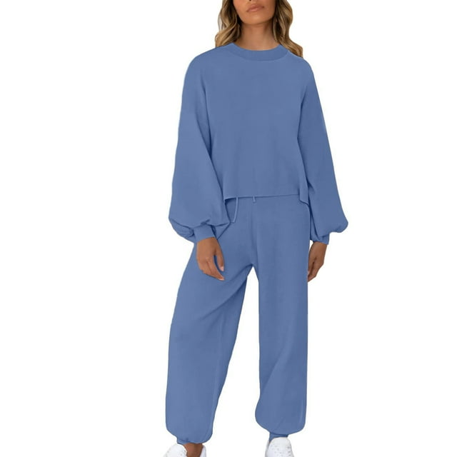 Yuyuzo Womens 2 Piece Sweatsuits Long Sleeve Crew Neck Sweatshirts with Sweatpants Solid Color Basic Sets