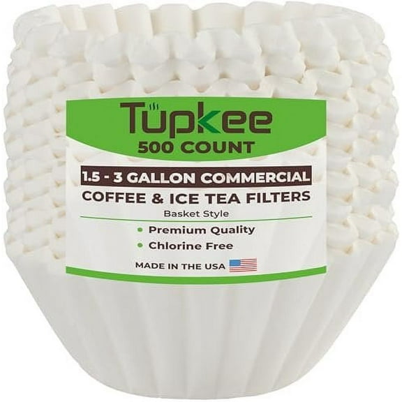 Tupkee Extra Large Coffee Filters - 13 Inch x 5 Inch Premium, Big, Tall for Bunn 1.5 to 3 Gallon Commercial Coffee & Tea Machines - 500 Count - Chlorine Free White Commercial Coffee Filters