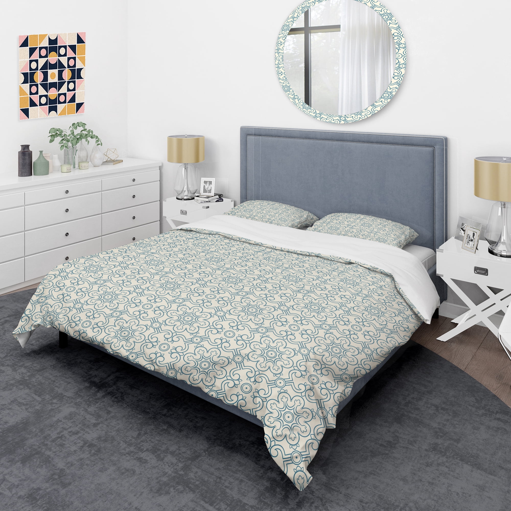 Designart 'Floral Retro Pattern IV' Mid-Century Modern Duvet Cover Set