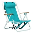 thumbnail image 2 of Folding Beach Chair Set of 2 for Adults, 4 Position Portable Backpack Foldable Camping Chair with Headrest Cup Holder and Wooden Armrests, Green, 2 of 8