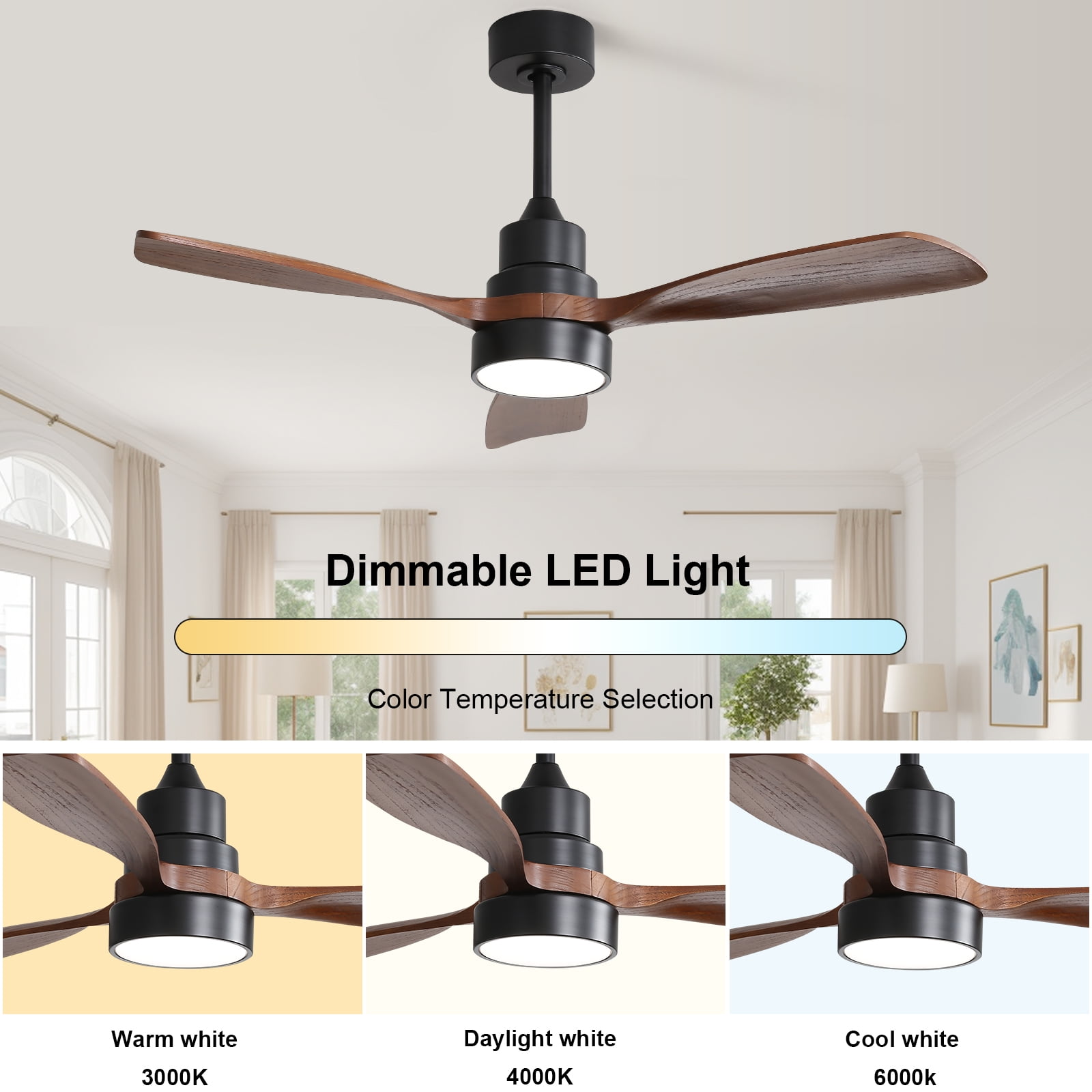 Sofucor 48-Inch Modern Wood Ceiling Fan with Remote, Reversible DC Motor, Noiseless