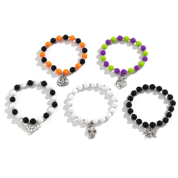 Pulseras de Halloween Pulseras con dijes de calabaza fantasma Pulseras de cuentas elásticas para mujeres