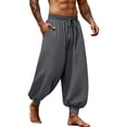 thumbnail image 2 of Betivan Men’s Boho Yoga Pants Loose Fit Elastic Waist Drawstring Solid Color Linen Blend Beach Trousers With Pockets Casual Daily Outdoor Wear, 2 of 9