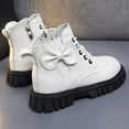 thumbnail image 6 of Viluyesy Girls Faux Leather Combat Ankle Boots, Lace Up Side Zipper, Back Bow Decor, Rugged Lug Sole Outdoor Booties White Size 2.5 Big Kids, 6 of 8