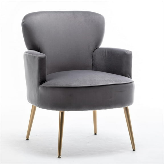 US Pride Furniture Trendy Velvet Accent Chair with Gold Metal Legs Upholstered Armchair for Small to Mid-Size Spaces Modern Living Room Bedroom Vanity Desk and Entryway Medium Grey
