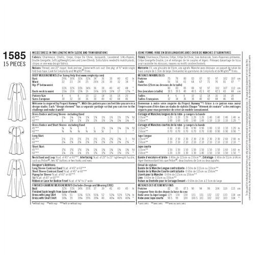 Simplicity Project Runway Misses' Size 4-12 Dress Pattern, 1 Each