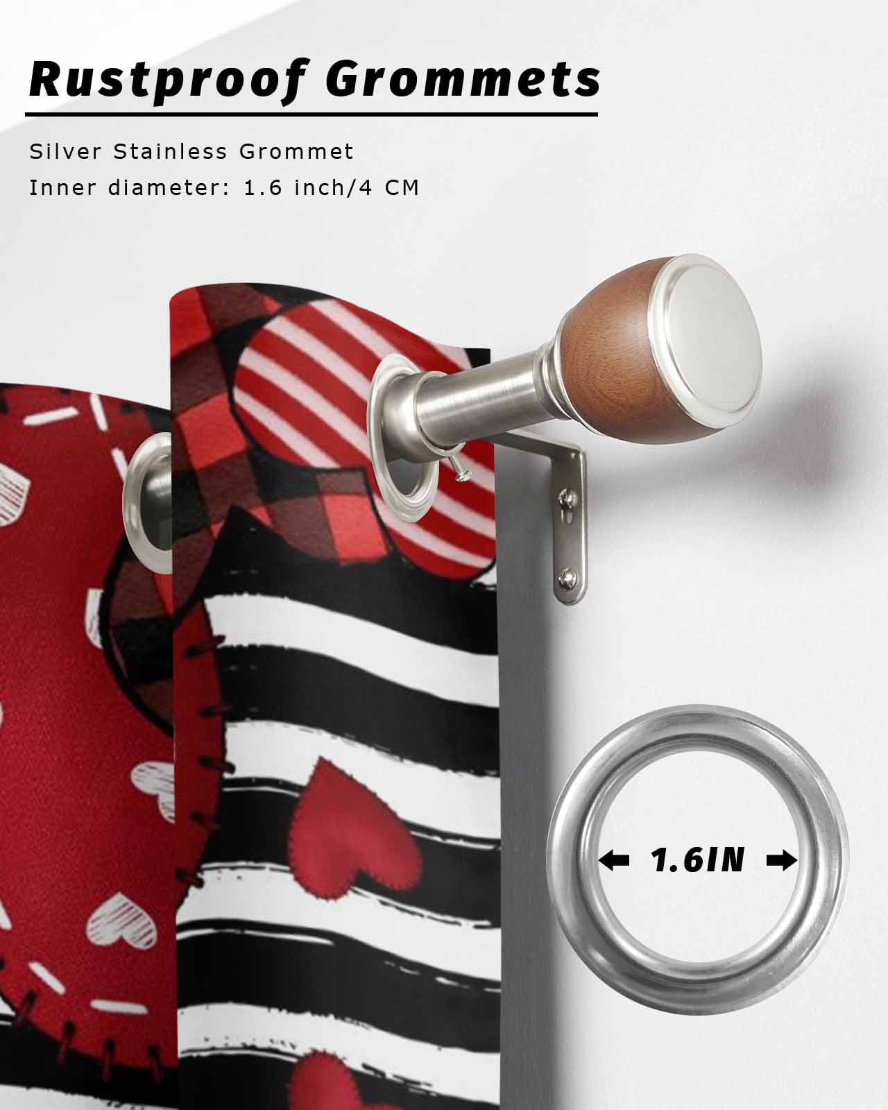 Valentine's Day Outdoor Curtains for Patio, Red Love Heart Leopard Spot Black Stripes Privacy Drapes Grommet Waterproof Outside Curtains for Porch/Cabana/Balcony 54"x 108", 1 Panel
