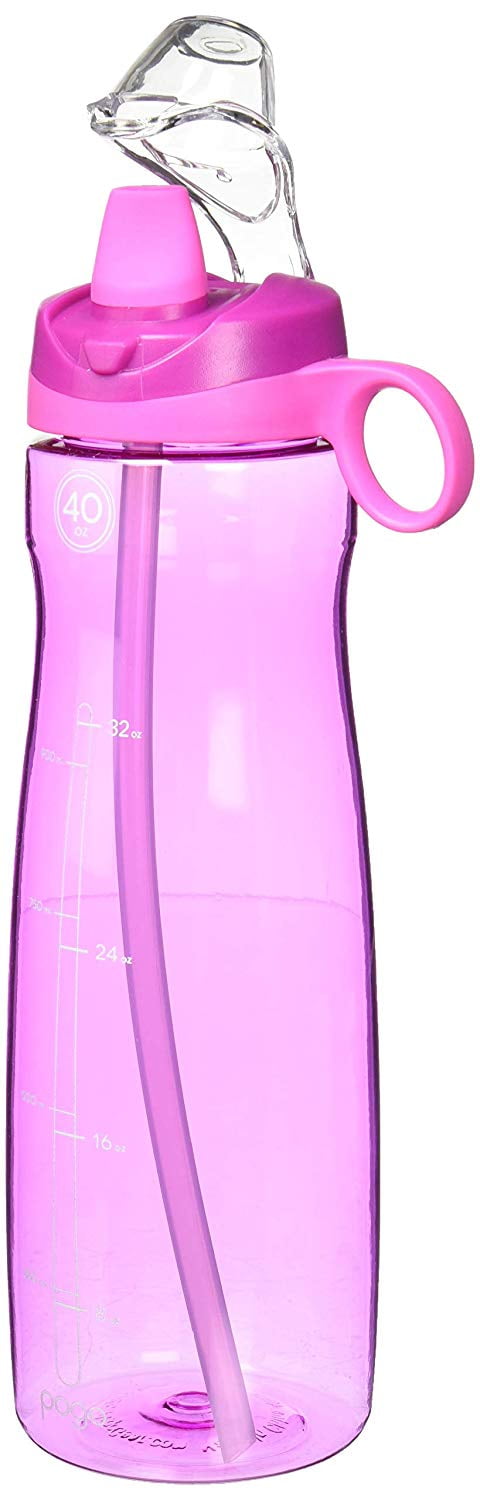 Pogo BPA-Free Tritan Water Bottle with Soft Straw, Fuchsia, 40 oz.