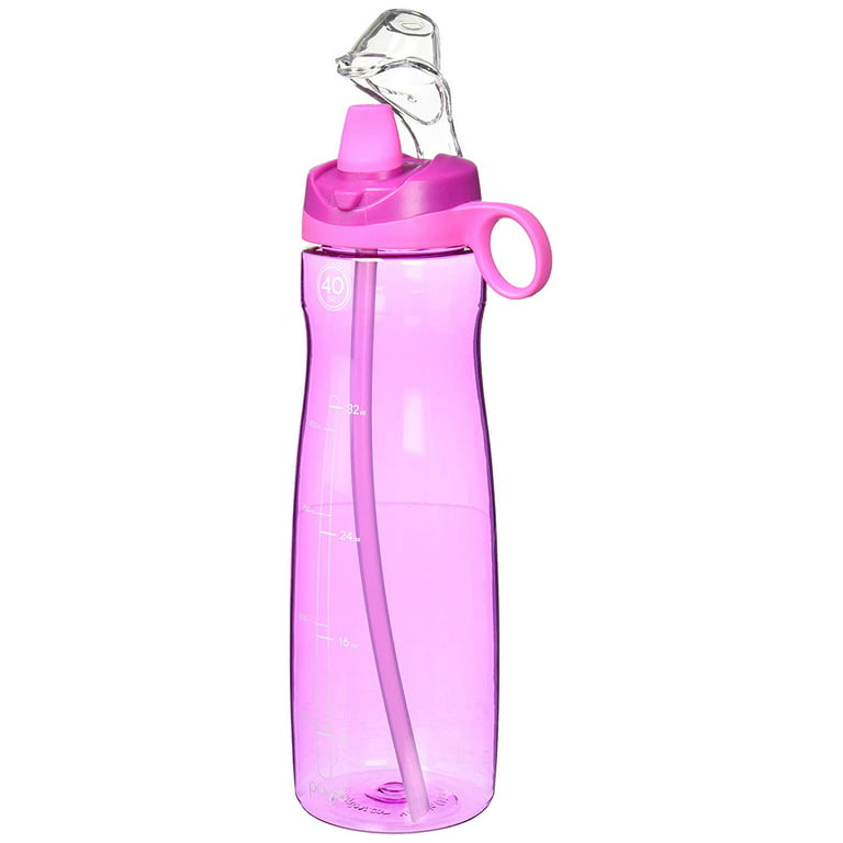 Pogo BPA-Free Tritan Water Bottle with Soft Straw, Fuchsia, 40 oz.