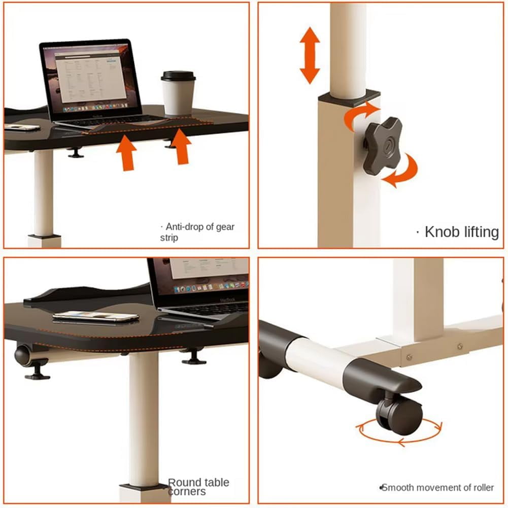 Home Medical Overbed Table with Wheels Adjustable Height, Foldable Side Table, Rolling Table Standing Desk Potable Laptop Desk Computer Workstations for Hospital Home Office