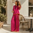 thumbnail image 5 of Szluipve Linen Sets for Women 2 Piece 2 Piece Linen Outfit Contrast Trim 3/4 Sleeve Crew Neck Top & Wide Leg Pants Set Loose Casual Beach Vacation Tracksuit Suit Saffron L, 5 of 7