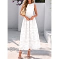 thumbnail image 4 of Women'S Summer Dresses Sleeveless Crewneck A-Line Boho Lace Eyelet Tank Maxi Dress with Pockets White M, 4 of 10
