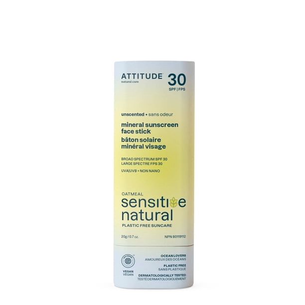 Protector solar en barra facial ATTITUDE Mineral SPF 30, 20 ml, vegano