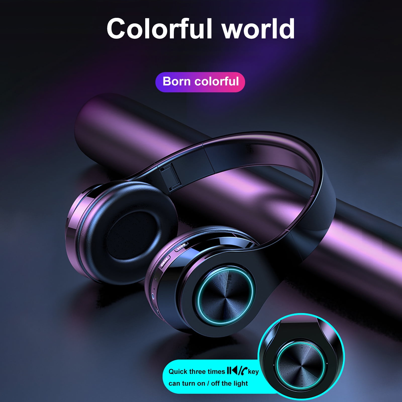 B39 Wireless Bluetooth Headphones,Colorful LED Lights Comfort Over