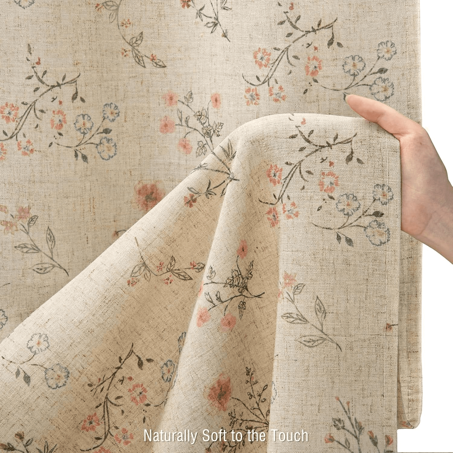 Psoiuetr Beige Linen Shower Curtain Floral Vintage French Country Shower Curtain for Bathroom 72" W x 72" L