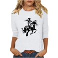 thumbnail image 2 of Royisotas Three Quarter Sleeve Womens Plus Tops Casual Western Style Printed Summer White Womens T Shirts Loose Comfortable Crew Neck Shirts, 2 of 4