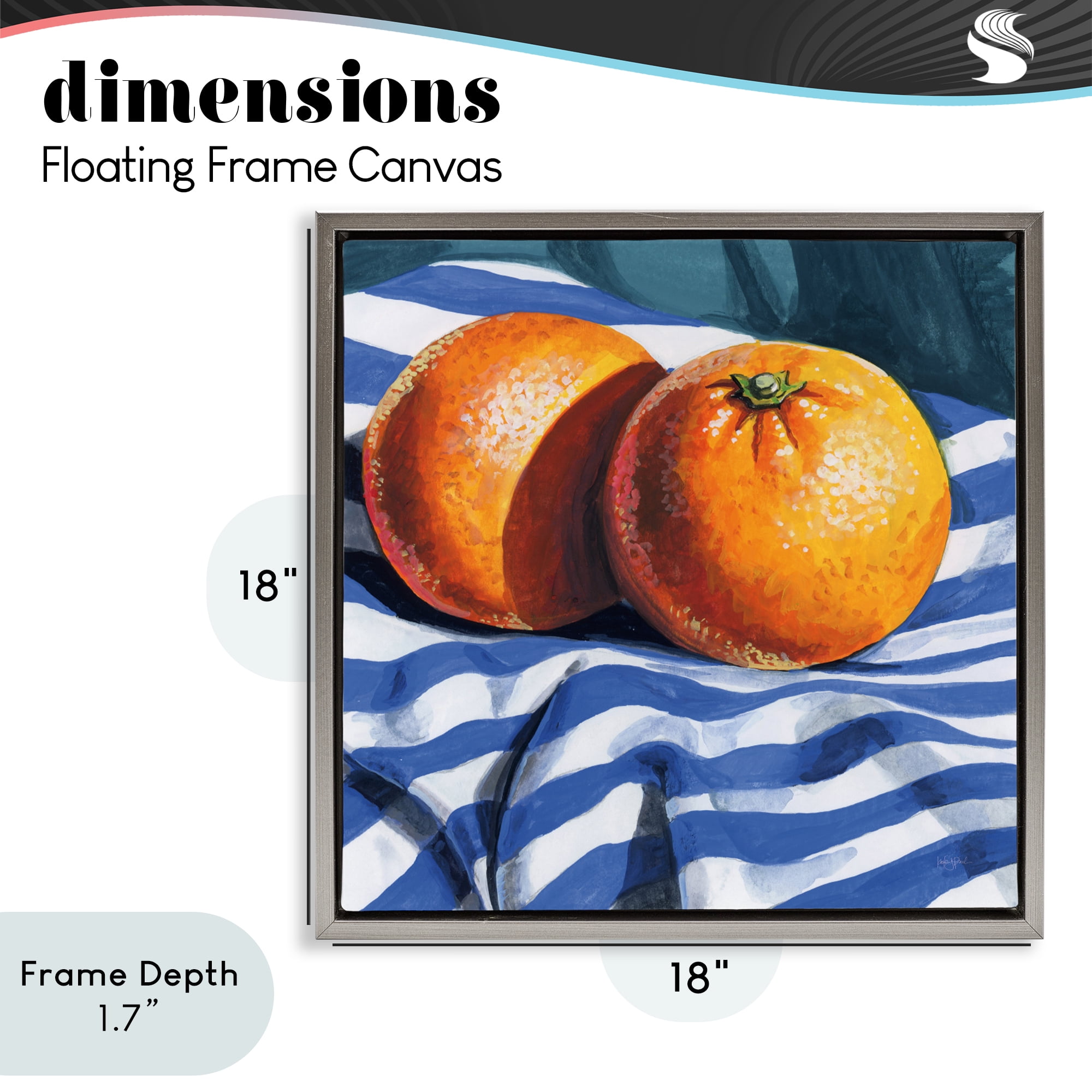 Stupell Industries Oranges On Striped Cloth Gray Framed Floater Canvas Wall Art, design by Kate Jarvik Birch