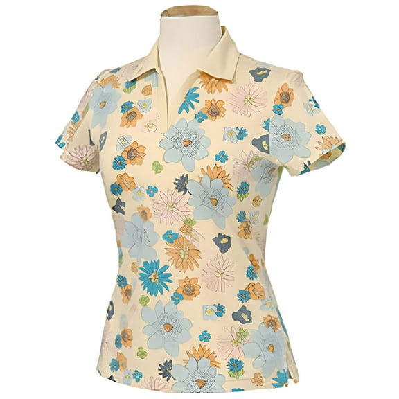 Monterey Club Ladies Flower Print Short Sleeve Golf Polo Shirt #2584