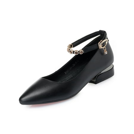 

Gomelly Womens Rhinestones Heels Fashion Hook & Loop Dress Shoes Work Casual Lightweight Block Heeled Black-2.5 cm 6.5