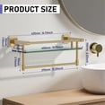 thumbnail image 2 of Bathroom Glass Shelf Brushed Gold Finish with Towel Rack, SUS304 Stainless Steel, 16-inch Tempered Glass Shelves for Wall, 2 of 4
