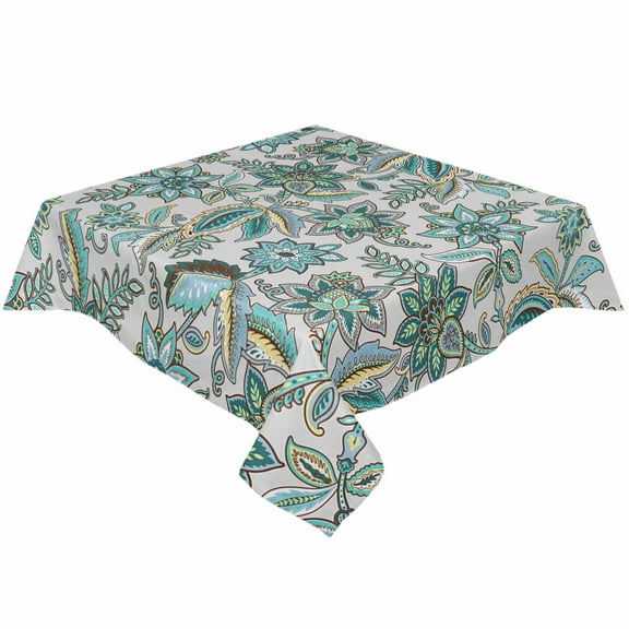 Turquoise Paisley Square/Round Tablecloths 54x54,Abstract Flower Traditional Ethnic Leaf Table Cloth Table Cover Indoor/Outdoor Tabletop Decor for Wedding Holiday Party Dinner Baby Shower