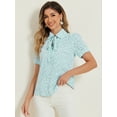 thumbnail image 2 of DARING DIVA Women's Polka Dots Tie Bow Chiffon Blouse XS Light Blue-Dots, 2 of 6