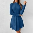 thumbnail image 6 of Women's Ribbed Knit Mini Dress - Basic Slim Fitted Mock Neck Long Sleeve A-Line Short Sweater Dresses, 6 of 9