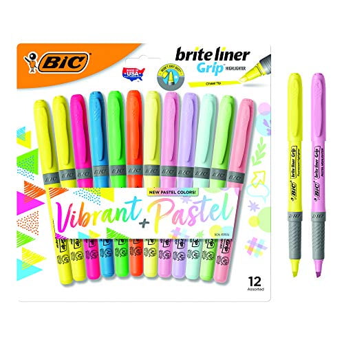 BIC Brite Liner Grip Highlighters, Chisel Tip, Assorted Colors