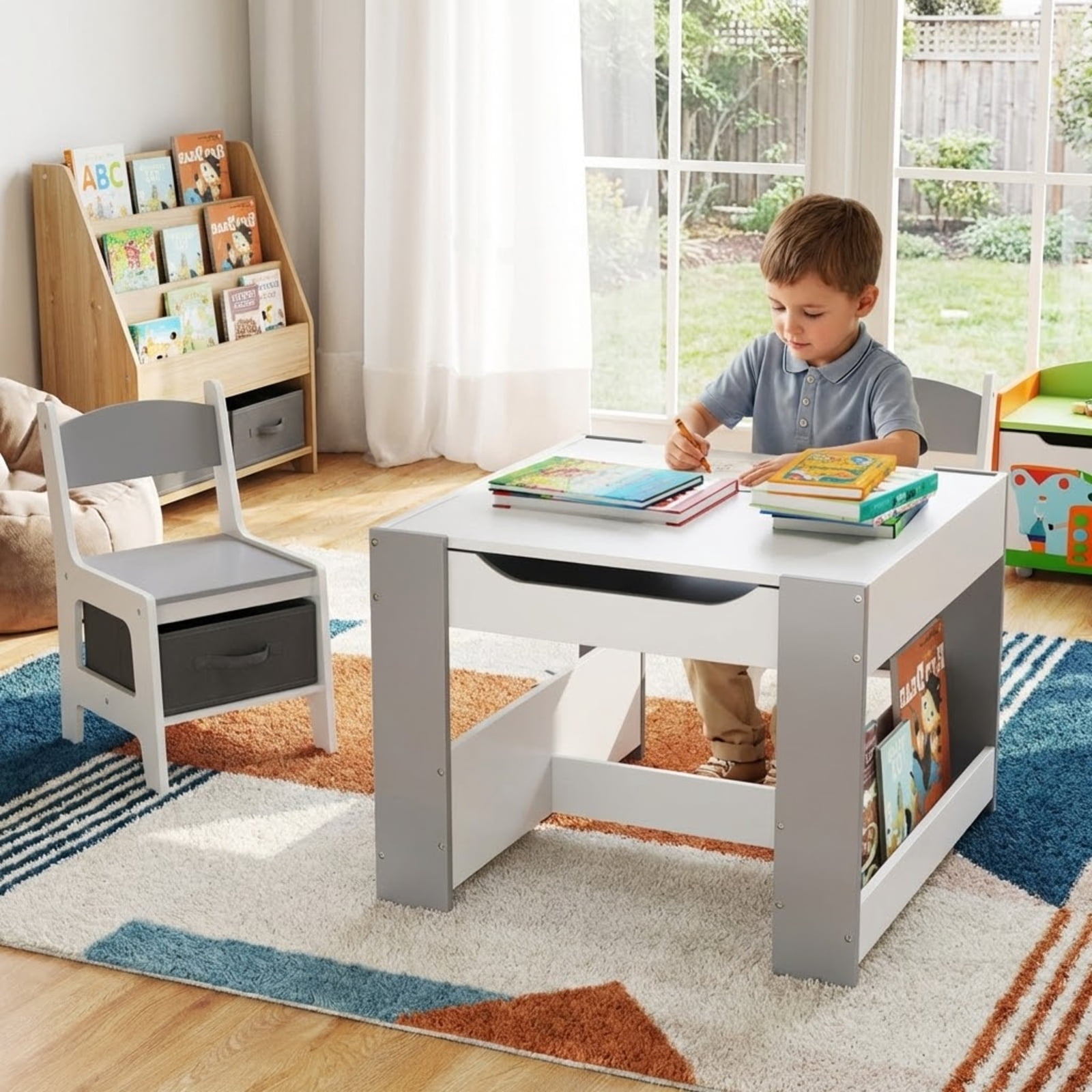 Furnibear Kids Table and Chair Set 4 in 1 Kids Toddler Activity Table and Chairs Set with