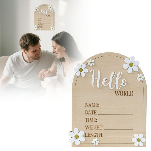 Baby Announcement Sign Wooden Hello World, Birth Sign for Boys Girls, Daycare Center Photo Prop