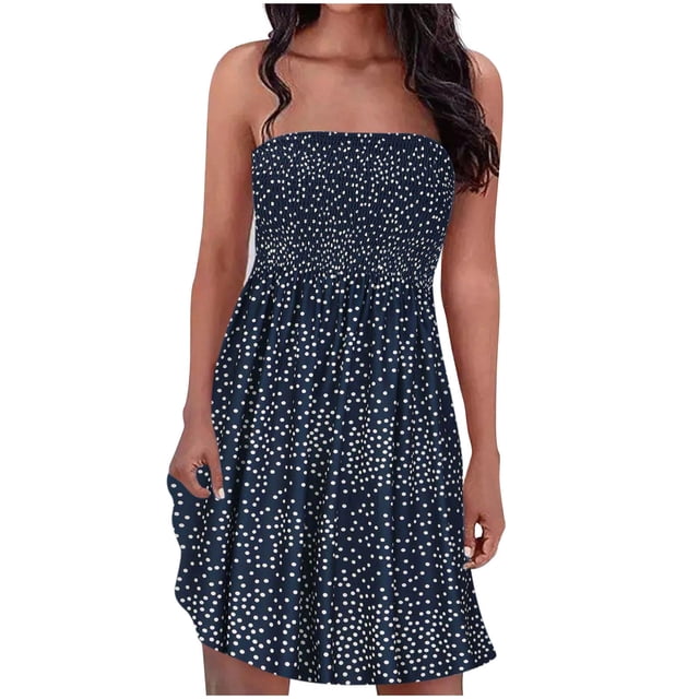 CEHVOM Robe Sans Bretelles à Bande Élastique Style Bohème pour Femmes Robes Robe Sans Manches à Imprimé Floral