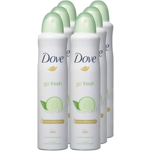 Dove Go Fresh Antiperspirant Spray, 48-Hour Protection, ¼ Moisturizing Cream, 6 Pack with Cucumber & Green Tea, 6 Pack