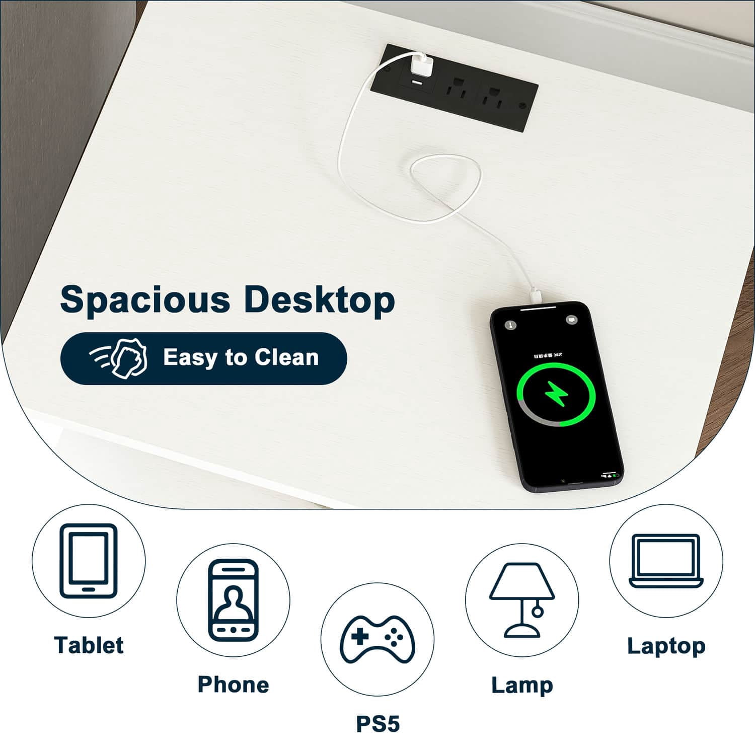 Spaco End Table with Charging Station, Nightstand with USB Ports & Outlets, Modern Bedside Table with 2 Storage Drawer and Top Shelf for Bedroom, White