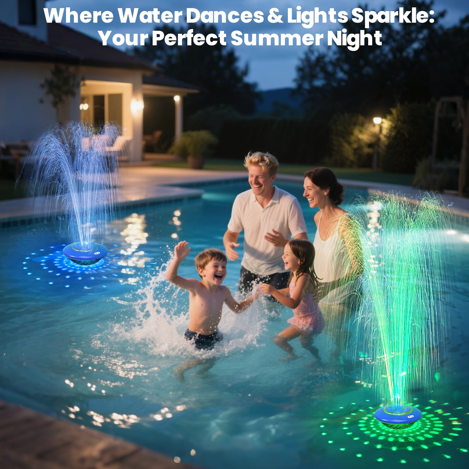 WARMTUYO Floating Pool Fountain with Light Show, Rechargeable with Remote, 9 Pool Light Modes & 3 Fountain Modes for Above Ground Pool, Pool Pond,Outdoor, Yard, Bird Baths