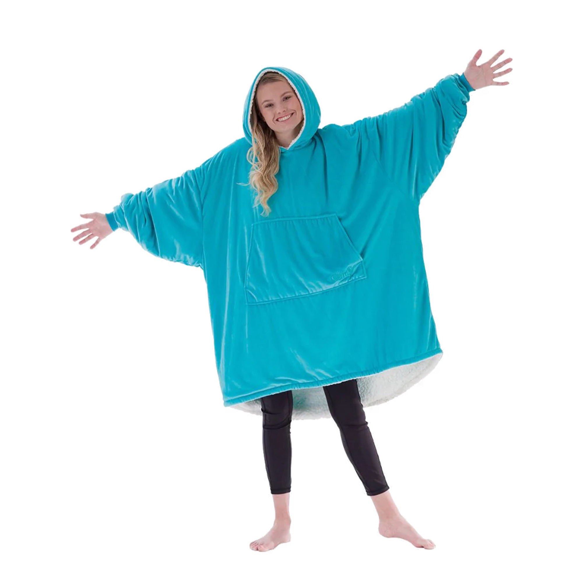The Comfy Original Microfiber Sherpa Lined Wearable Blanket Hoodie, Aqua